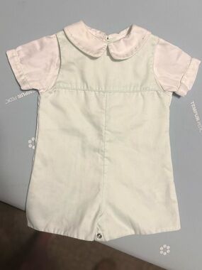 Petit Ami Baby Boy Mint Jon Jon w/Peter Pan Top & Embroidered Dot Trim